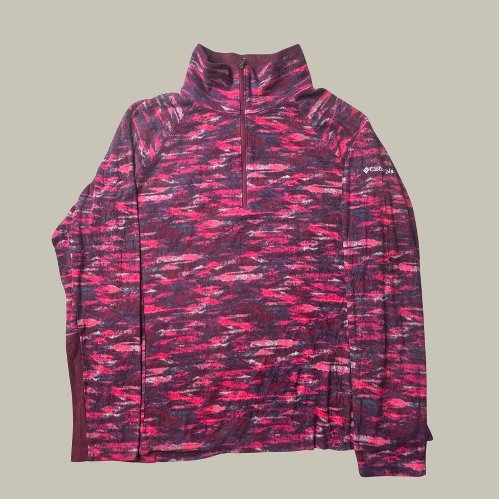 Columbia Pullover Womens L AK1130 Pink Purple Abstract Fleece Quarter Zip